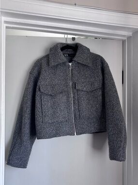 ZARA Gray Textured Zip-Up Jacket